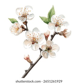 Cherry blossom, watercolor illustration, single, isolated on a white background

