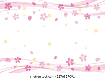 Cherry blossom and wave frame, vector illustration