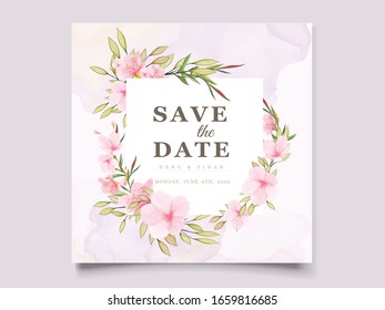 Cherry Blossom Wedding Invitation Card Template Stock Vector (Royalty