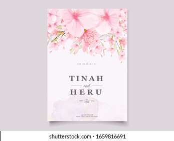 cherry blossom wedding and invitation card template