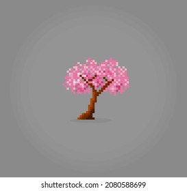 Cherry blossoms 8 bit pixels. tree for game assets in vector illustration.