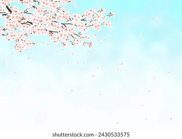 Cherry blossoms background blue sky illustration cherry blossom snowstorm beautiful