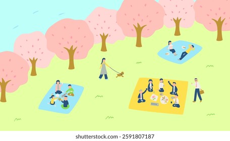 cherry blossoms, cherry blossom viewing party, picnic, spring, people