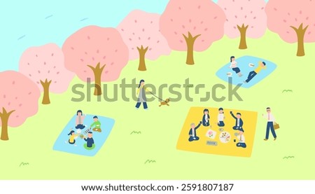 cherry blossoms, cherry blossom viewing party, picnic, spring, people