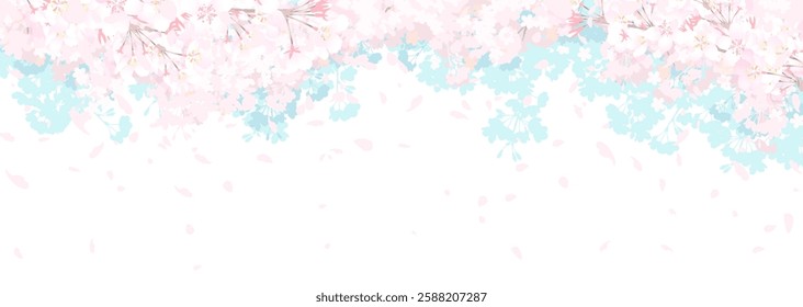 Cherry blossoms and blue sky: Japanese spring landscape illustration