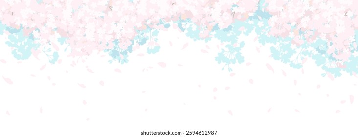 Cherry blossoms and blue sky: Japanese spring landscape illustration
