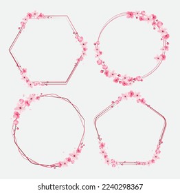 cherry blossoms border, template frame flower, vector