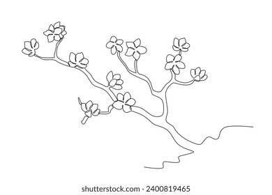 Cherry blossoms bottom view. Cherry blossom one-line drawing