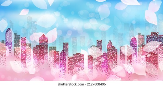 Cherry Blossoms building spring background 