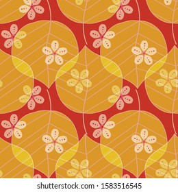 Cherry blossoms and camellia leaves pattern. Modern Japanese floral print in a colorful graphic style. Seamless vector background design.