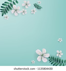 Cherry blossoms with copy space, White sakura flowers.  Springtime. Vector illustration