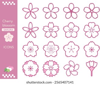 Cherry blossoms Cute icon set