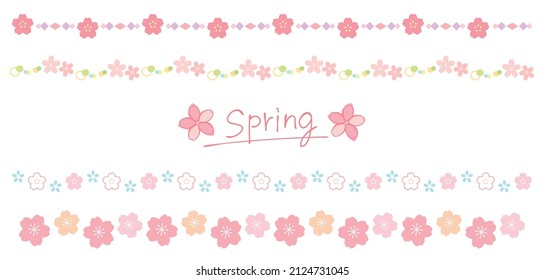 Cherry blossoms cute ruled line set illustration