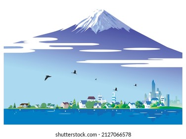 Cherry blossoms dancing in the city and Mt.
