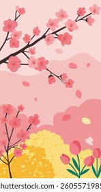 Cherry Blossoms Floral Spring Landscape Artistic Illustration