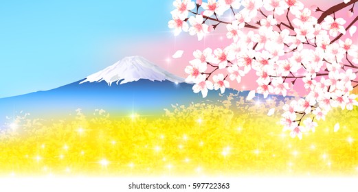 Cherry blossoms Fuji Spring background
