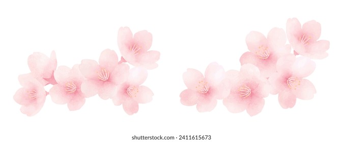 Cherry blossoms in full bloom. Cute hand painted spring flower set. Watercolor illustration.