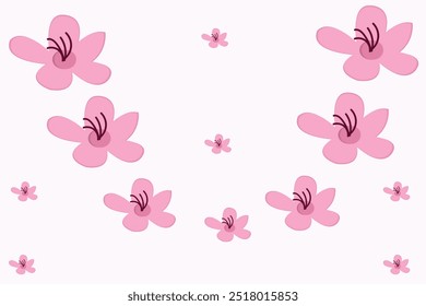 Cherry blossoms in full bloom. Cute hand painted spring flower set on pink background. Vector illustration. Including flower blossoms, petals, and bud.