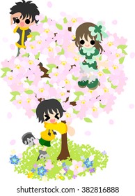 The cherry blossoms are in full glory, and children are in high spirits