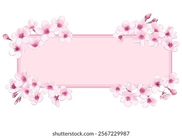 Cherry blossoms. Hand-painted style flowers. Decorative frames.