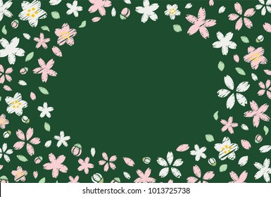 Cherry blossoms of handwriting style.vector frame.