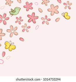 Cherry blossoms of handwriting style.vector frame.