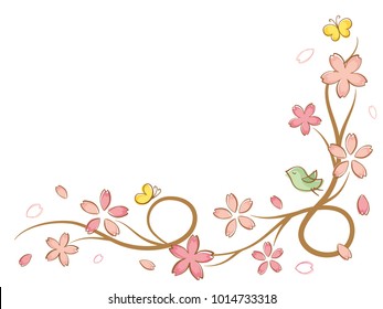 Cherry blossoms of handwriting style.vector frame.