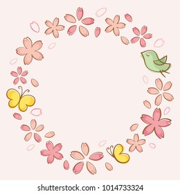 Cherry blossoms of handwriting style.vector frame.