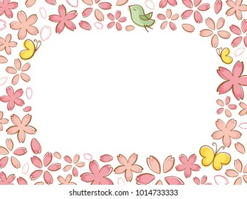 Cherry blossoms of handwriting style.vector frame.
