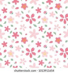 Cherry blossoms of handwriting style.vector seamless pattern background.