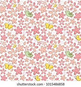 Cherry blossoms of handwriting style.vector seamless pattern background.