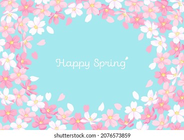 Cherry Blossoms Illustration Frame, Light Blue Background