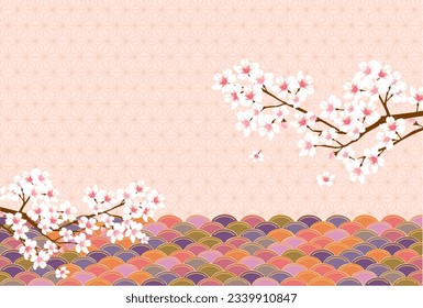 Cherry Blossoms Japanese Pattern Nengajo Background