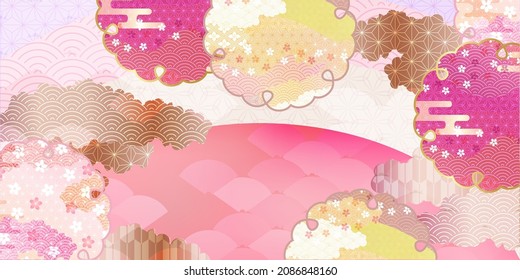 Cherry blossoms Japanese pattern spring background 