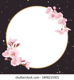 Cherry blossoms, Japanese style background. Traditional, festive image (black background, circular copy space)