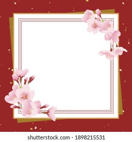 Cherry blossoms, Japanese style background. Celebration image (red background, square copy space)