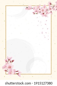 Cherry blossoms, Japanese style background material. Celebration (white, ivory, Japanese paper.vertically long A3,A4 ratio)