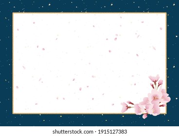 Cherry blossoms, Japanese style background material. Celebration (blue, lacquer, Japanese paper. lateral length A3,A4 ratio)
