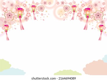 Cherry blossoms and lanterns on a white background