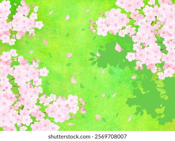 Cherry blossoms and lawn seen from above - Cherry blossoms dancing background - Illustration