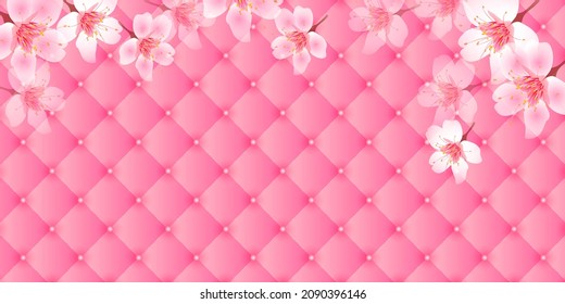 Cherry blossoms Leather spring background 