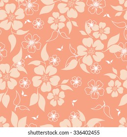 Cherry blossoms with leaves. Seamless pattern