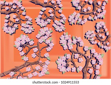 Cherry blossoms. Light orange background