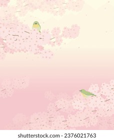 Flores de cerezo y aves pequeñas, ilustración vectorial