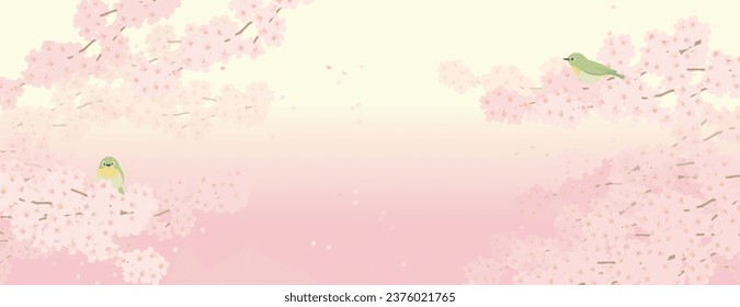 Cherry blossoms and  little birds, Vector illustration