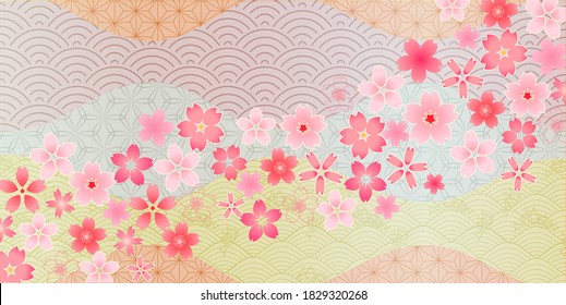Cherry Blossoms New Year's card Japanese pattern background
