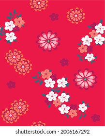 Cherry Blossoms On Red Ground