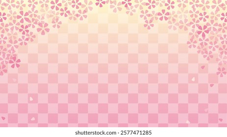 Cherry blossoms and pink gradient checkered pattern