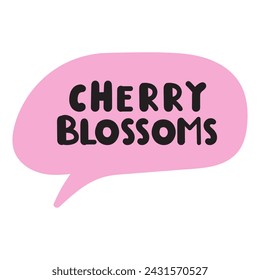 Cherry blossoms. Pink speech bubble.  Hand drawn flat vector design on white background.