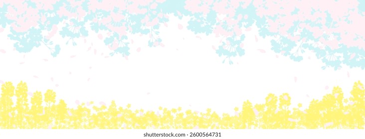 Cherry blossoms and rapeseed fields: Japanese spring landscape illustration